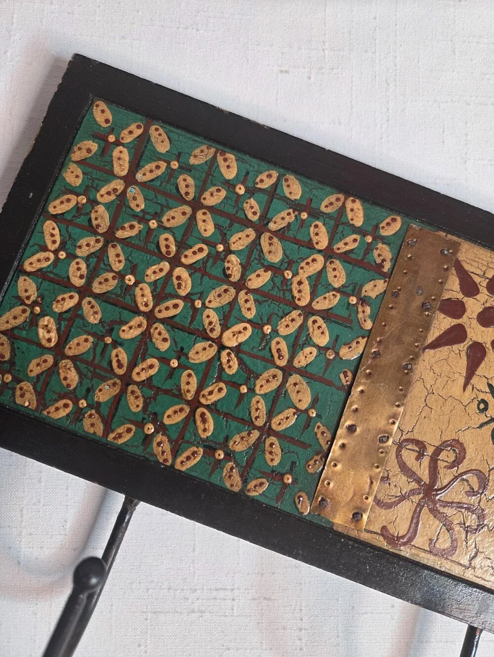 Pier 1 Imports Boho Batik Wall Hook Rack Hand Painted Wood Metal